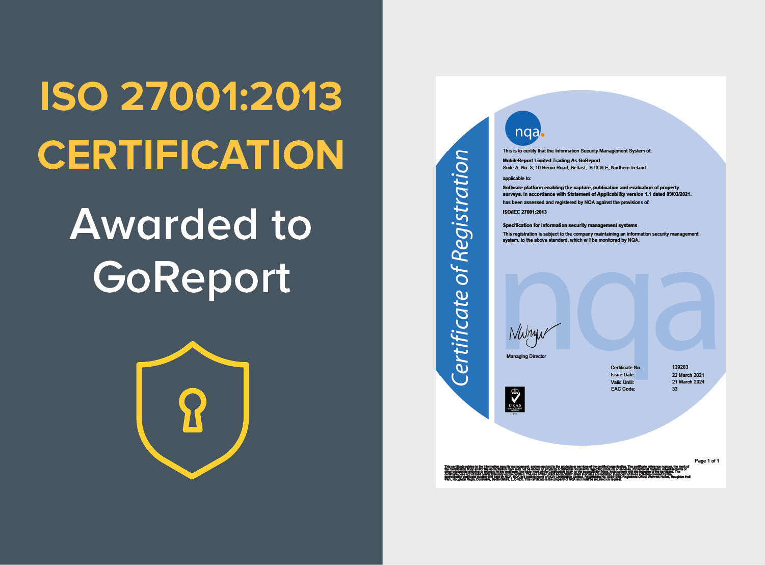 GoReport receives ISO/IEC 27001:2013 Certification for Information Security Management Systems (ISMS)